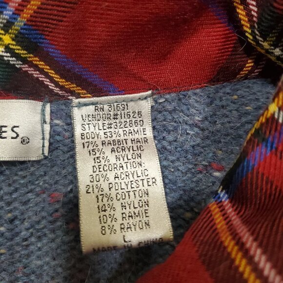 Victoria Jones Xmas Cardigan Ugly Sweater Blue Full Zip Size L Angora Rabbit - Picture 4 of 10